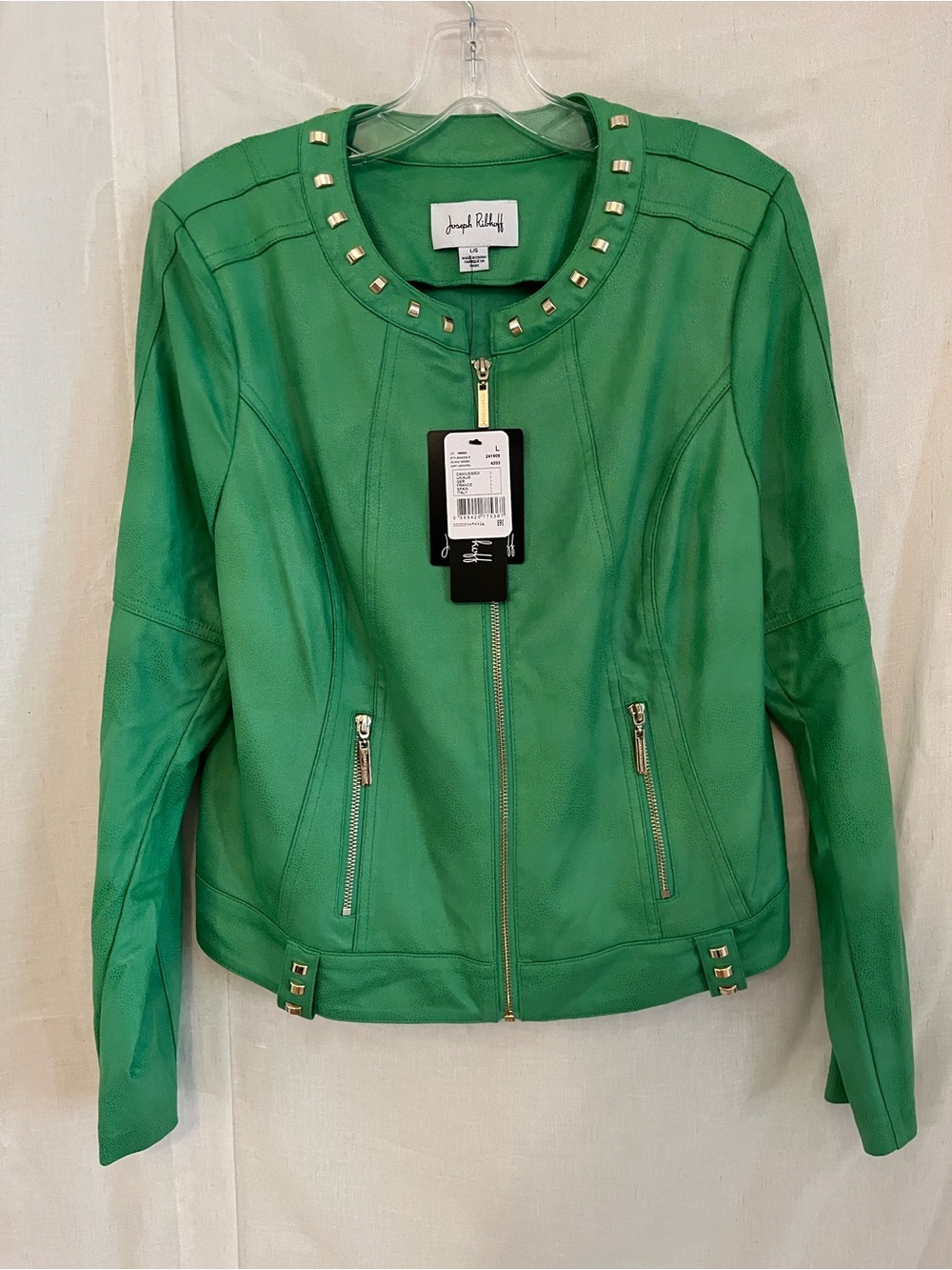 Joseph Ribkoff Emerald Green Leather Jacket with Silver Studs